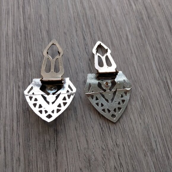 Vintage Art Deco Dress Clips Silver Tone Rhinestone - Picture 7 of 9